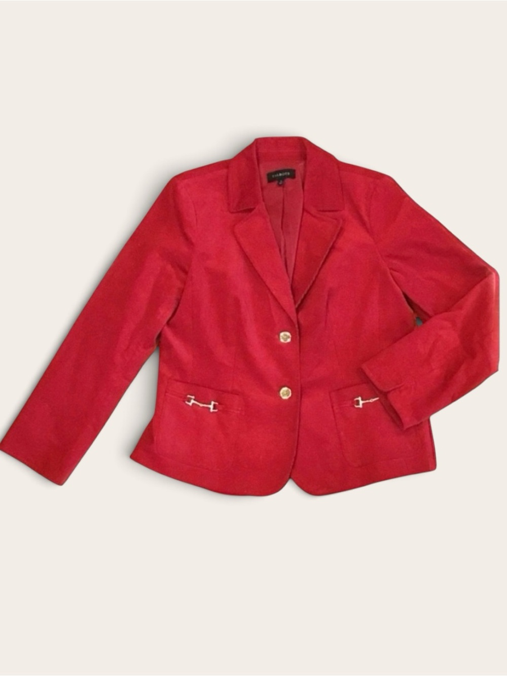 Talbots Red Corduroy Blazer Jacket  Gold Buttons Equestrian Detail Size 14